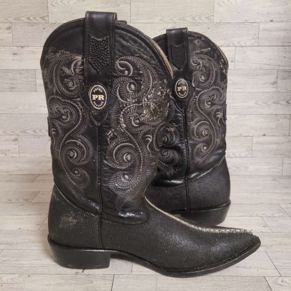 Men's Potro Rebelde Western Exotic Black Stingray Leather Cowboy Boots Size 9 - Picture 5 of 11